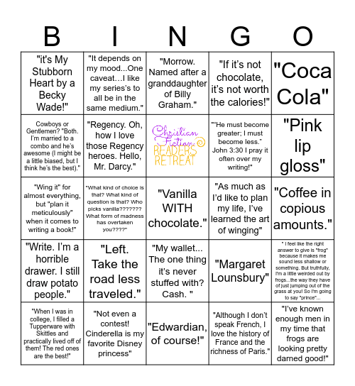 CFRR Speed Chats BINGO Card