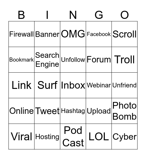 Internet Speak Bingo Card