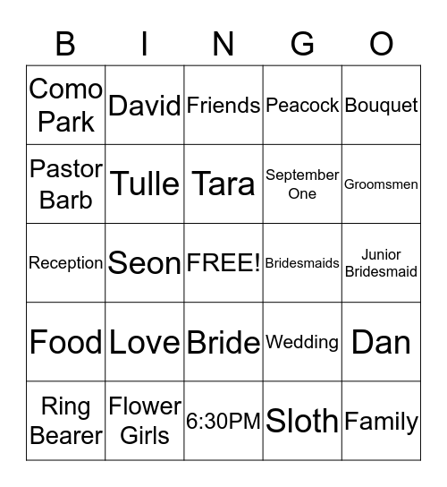 Tara and Dan Bingo Card