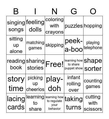 Areas of Development Bingo Card