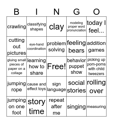 Areas of Development Bingo Card