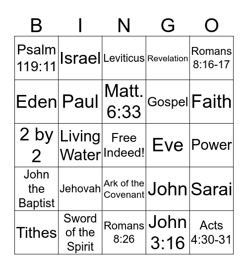 Kingdom Bingo Card