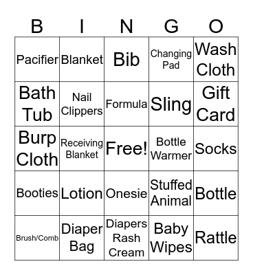 Baby Shower  Bingo Card