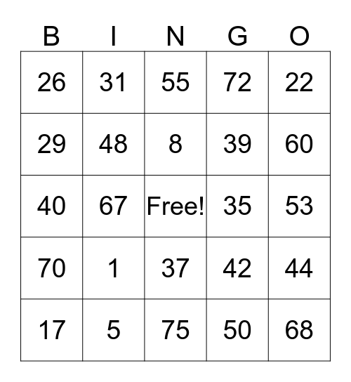 Untitled Bingo Card