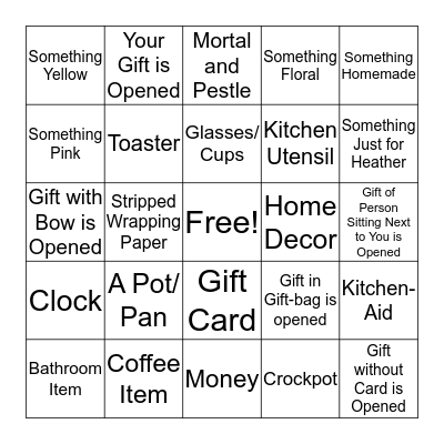 Bridal Shower Bingo Card