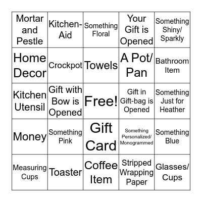 Bridal Shower Bingo Card