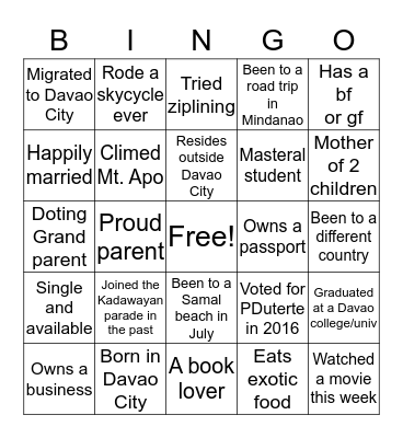 F U N          B I N G O Bingo Card