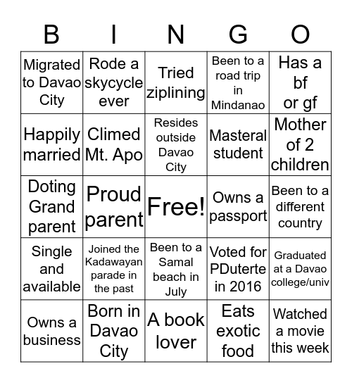 F U N          B I N G O Bingo Card
