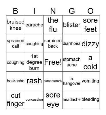 Health problems Bingo Card