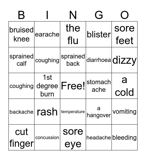 Health problems Bingo Card