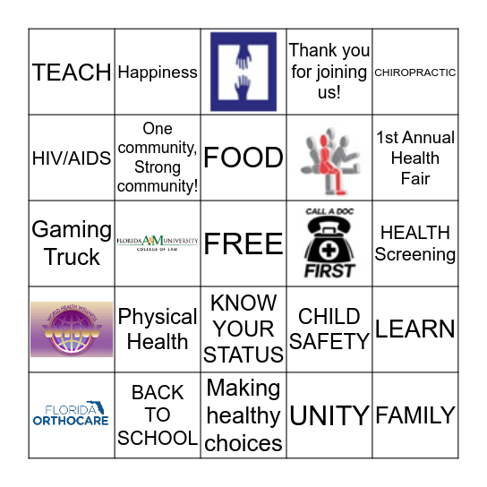 West-Side Community Health Fair Bingo Card