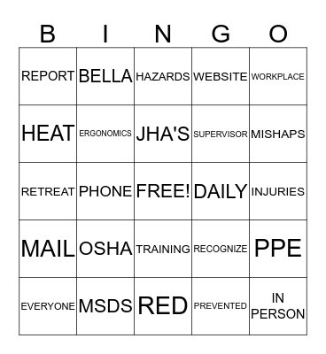 SAFETY Bingo Card