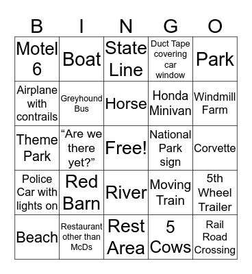 Houseboat Trip Bingo Card
