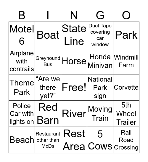 Houseboat Trip Bingo Card