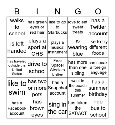 BINGO  Bingo Card