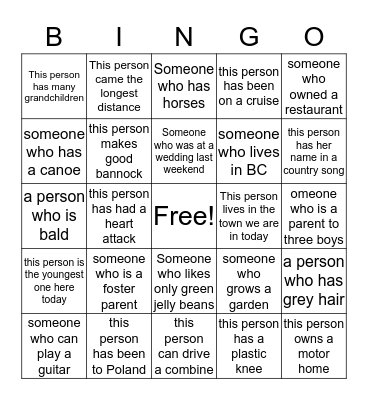 Family Gathering Bingo Card