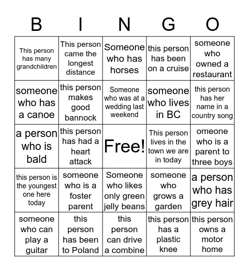 Family Gathering Bingo Card