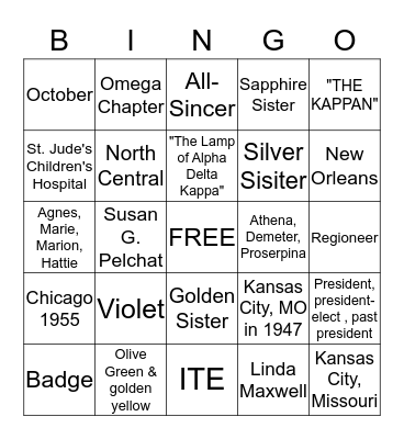 ALPHA DELTA KAPPA BINGO Card