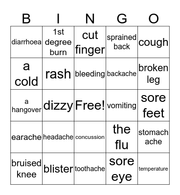 Health problems Bingo Card