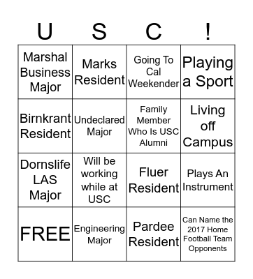 USC STUDENT SQUARES Bingo Card