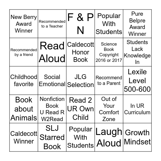 Picture Book Friendly BINGO! Bingo Card