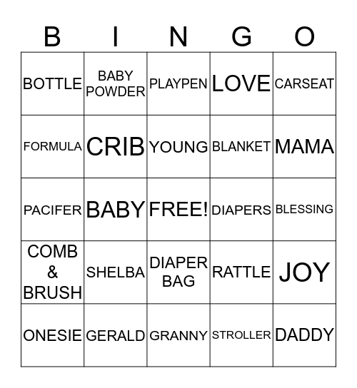 BABY GIRL YOUNG Bingo Card