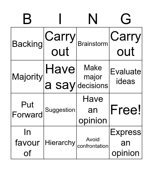 Unit 11 Decisions Bingo Card