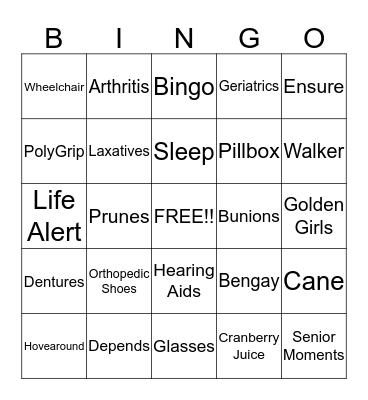 OVER THE HILL Bingo Card