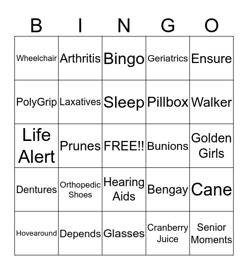 OVER THE HILL Bingo Card