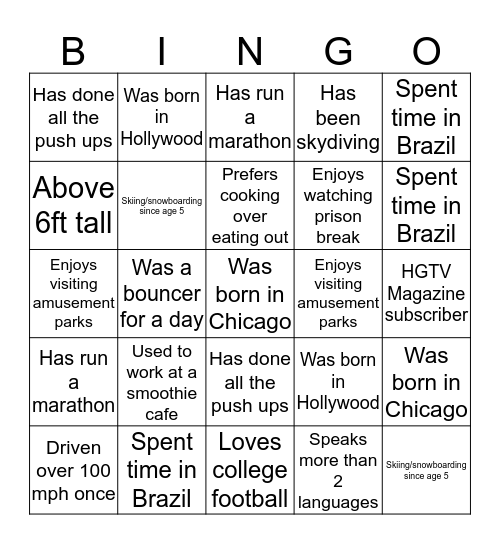 People Bingo Card