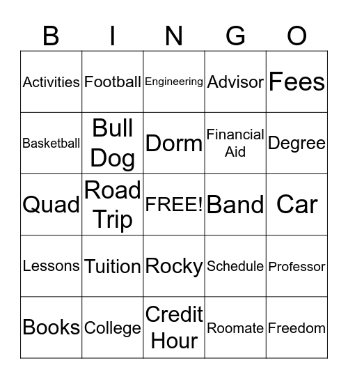 College Bound Bingo Card