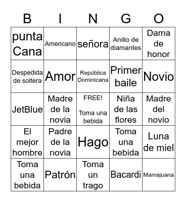 Bachelorette / Dominican Republic  Bingo Card