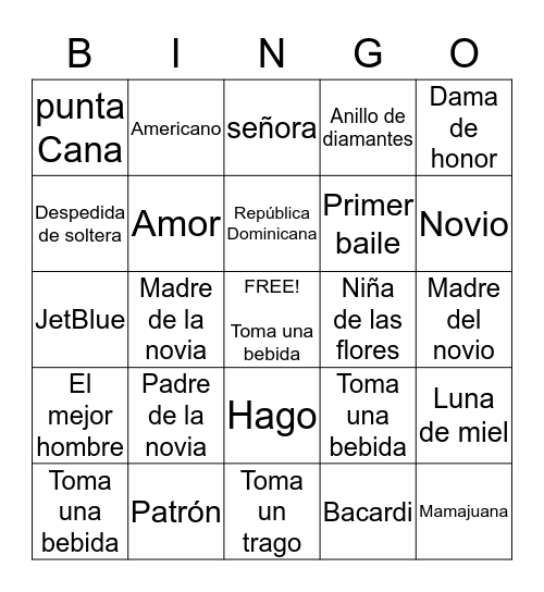 Bachelorette / Dominican Republic  Bingo Card