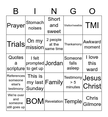 Fast Sunday Bingo  Bingo Card