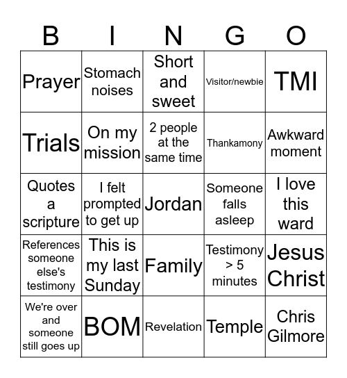 Fast Sunday Bingo  Bingo Card