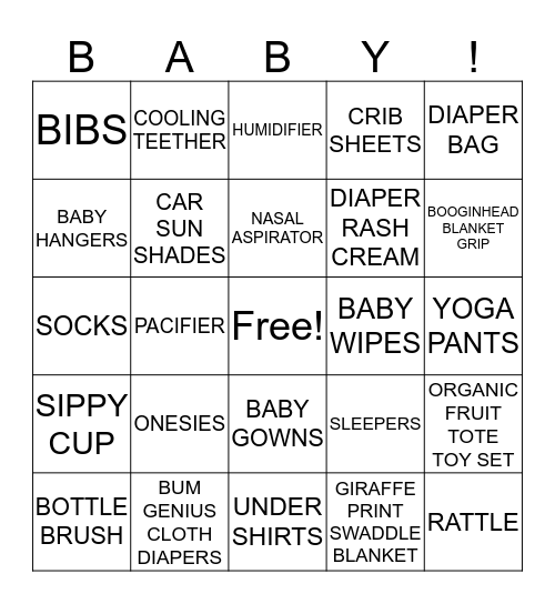 BABY SHOWER BINGO Card