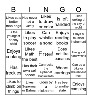 Get to Know You Bingo Card