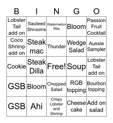 Outback Bingo Card