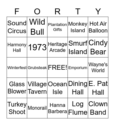 Carowinds 40th Anniversary Bingo Card