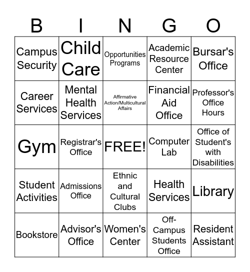Student Affairs Bingo Card