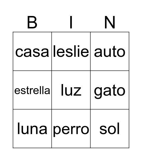 bingo palabras Bingo Card