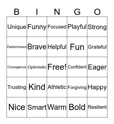 Positive Thinking Bingo Card