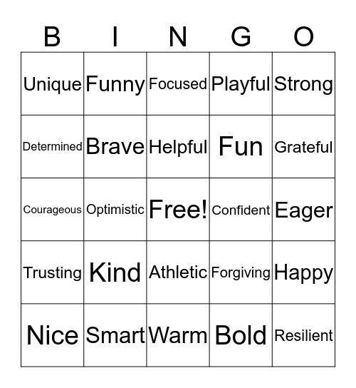Positive Thinking Bingo Card