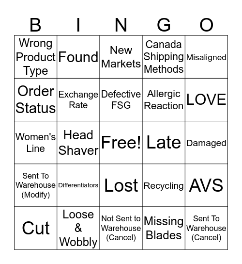 Harry's Bingo!  Bingo Card