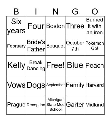 Kelly and MJ Bingo Card