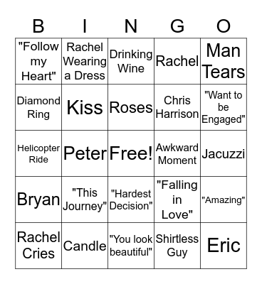 Bachelorette Finale Bingo Card