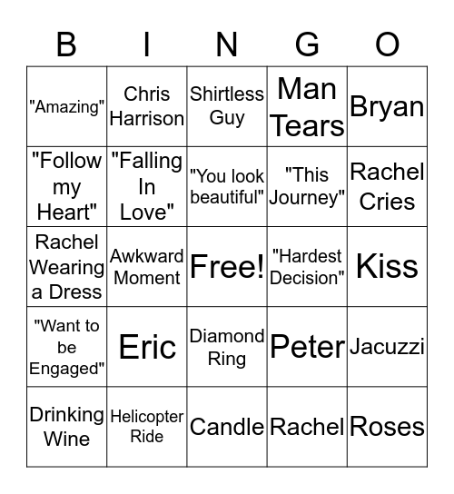 Bachelorette Finale Bingo Card