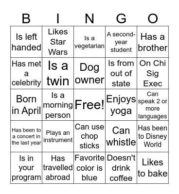 Meet the Counseling Program! Bingo Card