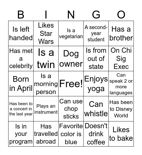 Meet the Counseling Program! Bingo Card