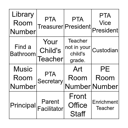 Patrick Henry Teacher and Staff Bingo Card